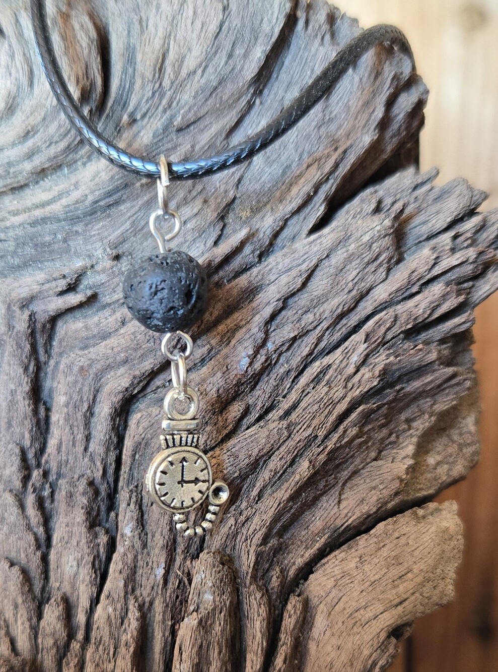 Aromatherapy Clock Charm Lava Stone Diffuser Necklace